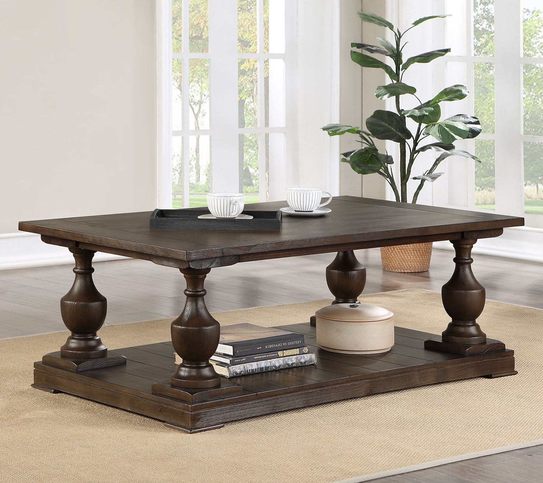 Walden Rectangular Coffee Table with Turned Legs and Floor Shelf Coffee Half Price Furniture