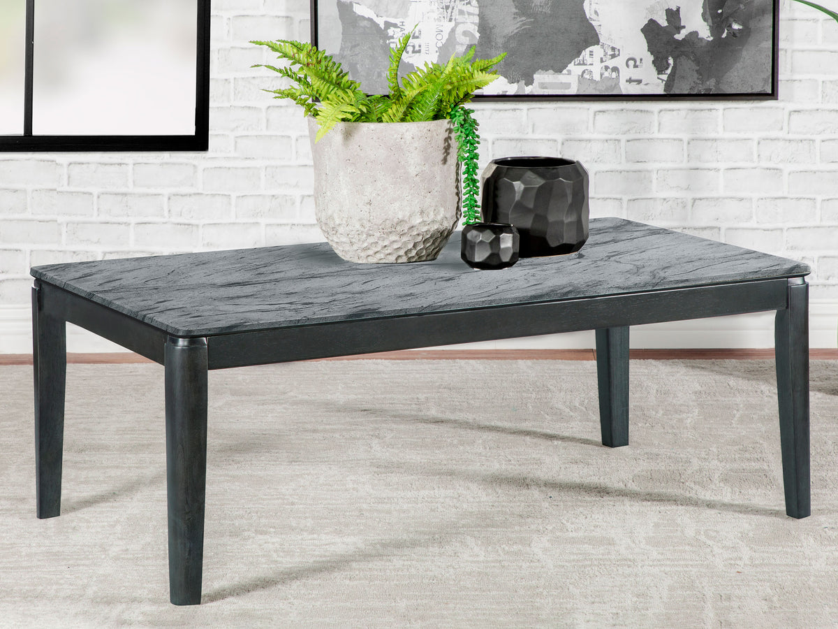Mozzi Rectangular Coffee Table Faux Grey Marble and Black  Half Price Furniture