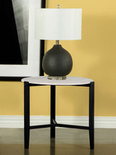 Tandi Round End Table Faux White Marble and Black Half Price Furniture