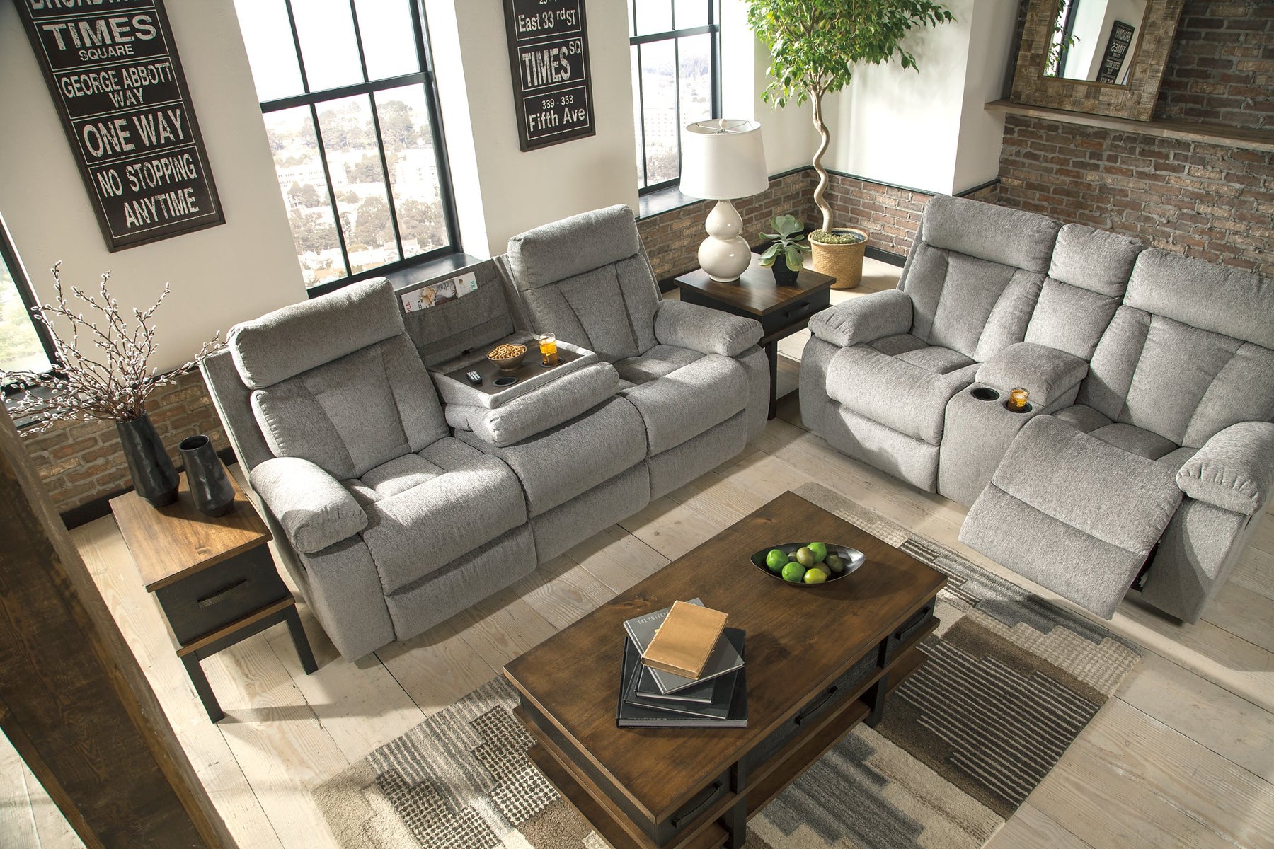 Mitchiner Reclining Sofa with Drop Down Table - Half Price Furniture