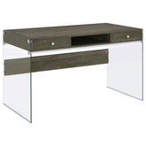 Dobrev 2-drawer Writing Desk Weathered Grey and Clear Half Price Furniture