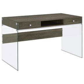 Dobrev 2-drawer Writing Desk Weathered Grey and Clear Half Price Furniture