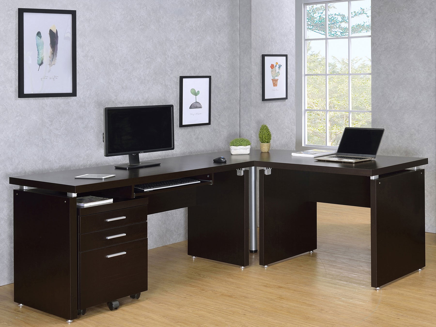 Skylar 2-piece Home Office Set L-Shape Desk with File Cabinet Cappuccino Half Price Furniture