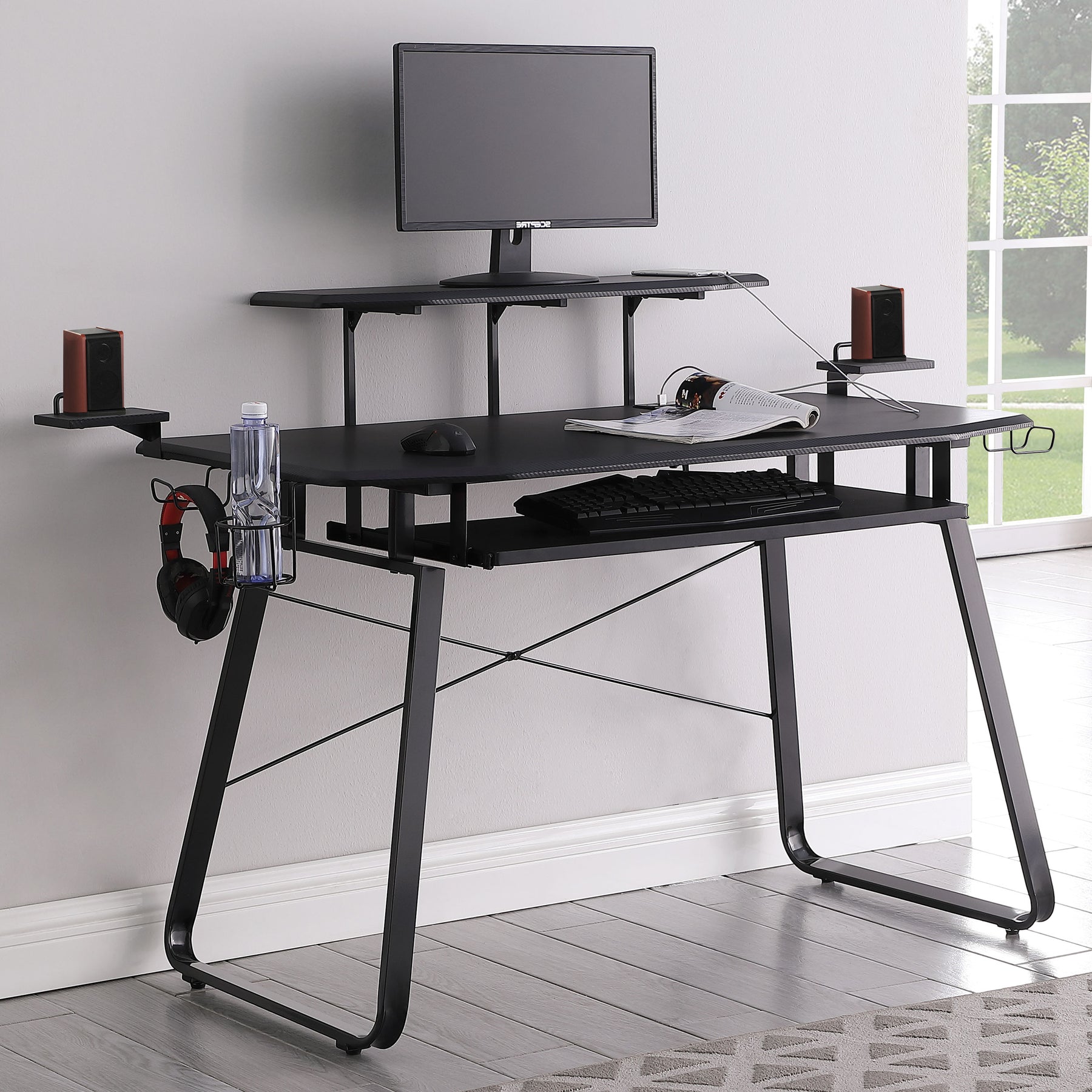 Alfie Gaming Desk with USB Ports Gunmetal Half Price Furniture