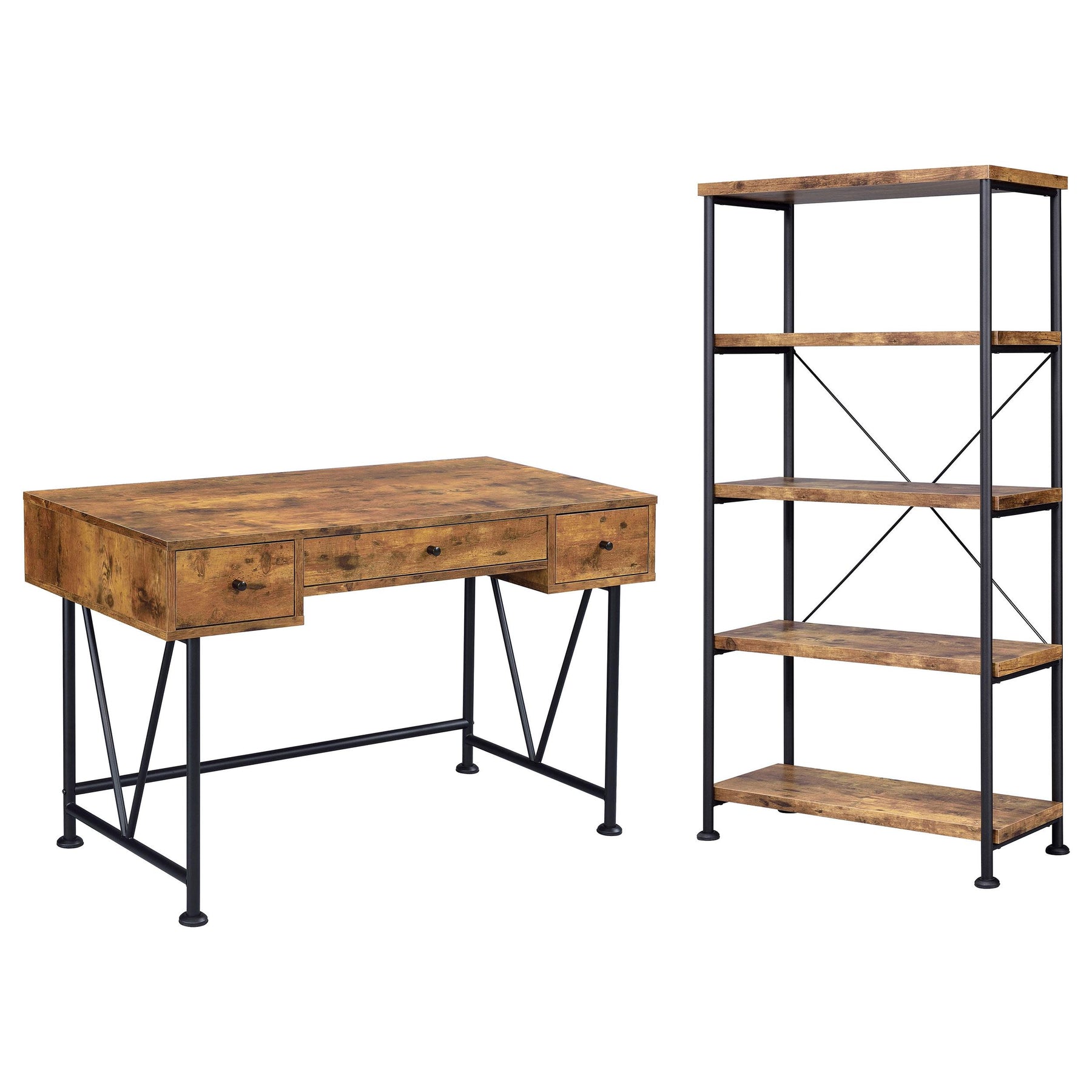 Analiese 2-piece 3-drawer Writing Desk Set Antique Nutmeg and Black Half Price Furniture