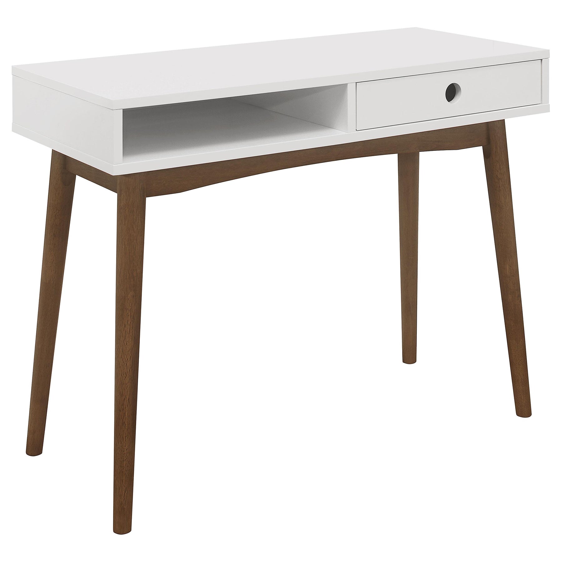 Bradenton 1-drawer Writing Desk White and Walnut Half Price Furniture