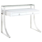 Gemma 2-drawer Writing Desk Glossy White and Chrome Half Price Furniture