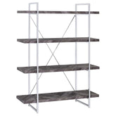 Grimma 4-shelf Bookcase Rustic Grey Herringbone Half Price Furniture