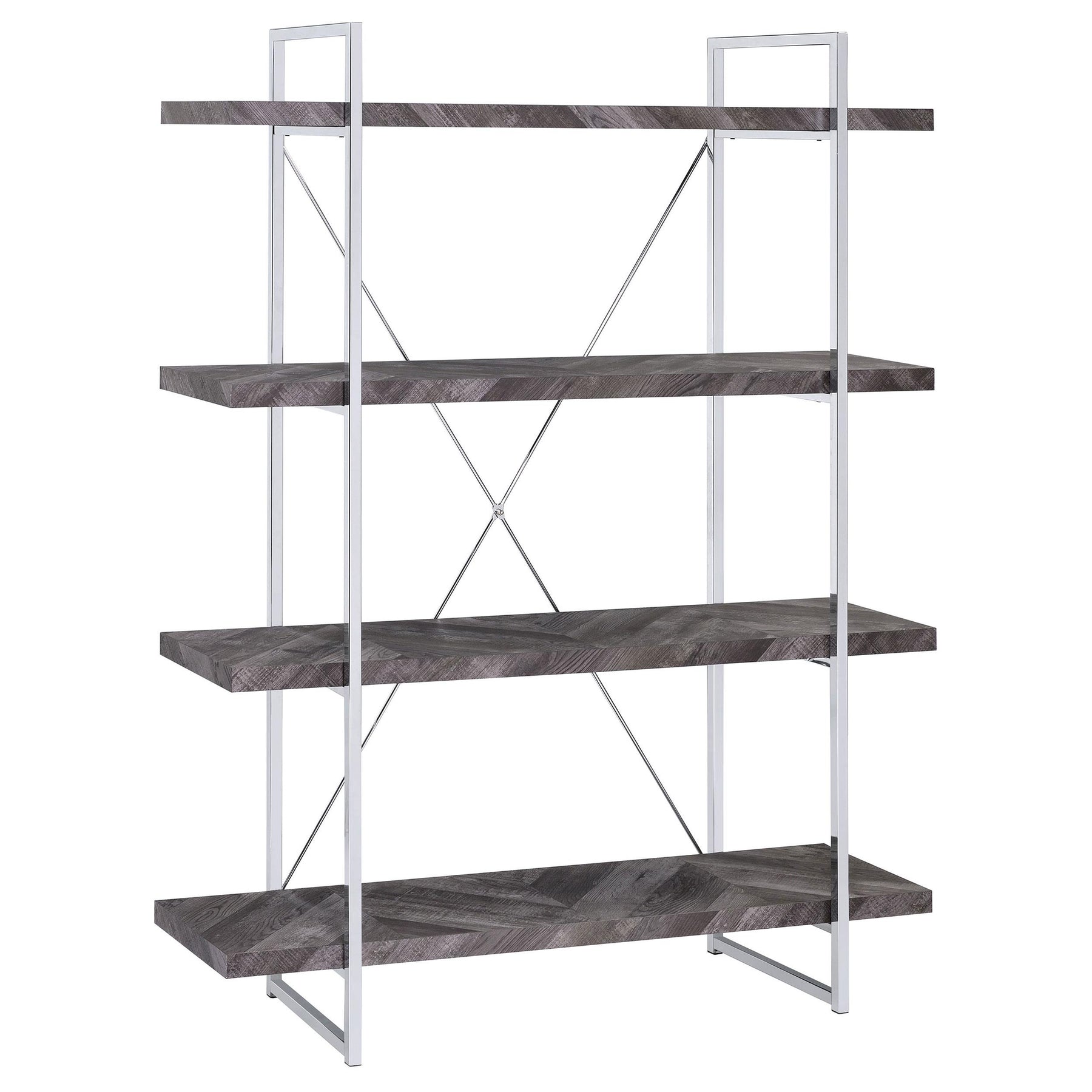 Grimma 4-shelf Bookcase Rustic Grey Herringbone Half Price Furniture