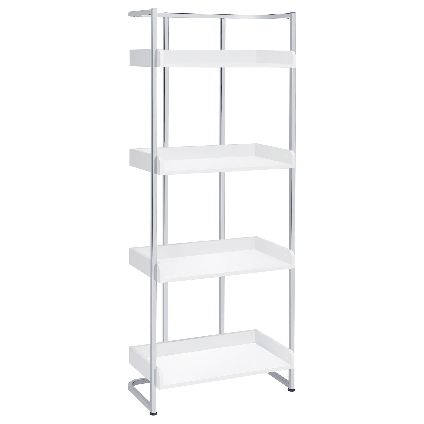 Ember 4-shelf Bookcase White High Gloss and Chrome Half Price Furniture