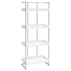 Ember 4-shelf Bookcase White High Gloss and Chrome  Half Price Furniture