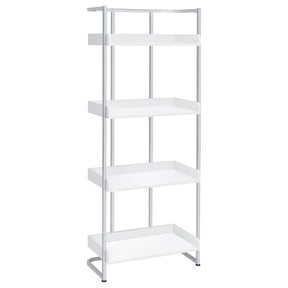 Ember 4-shelf Bookcase White High Gloss and Chrome Half Price Furniture