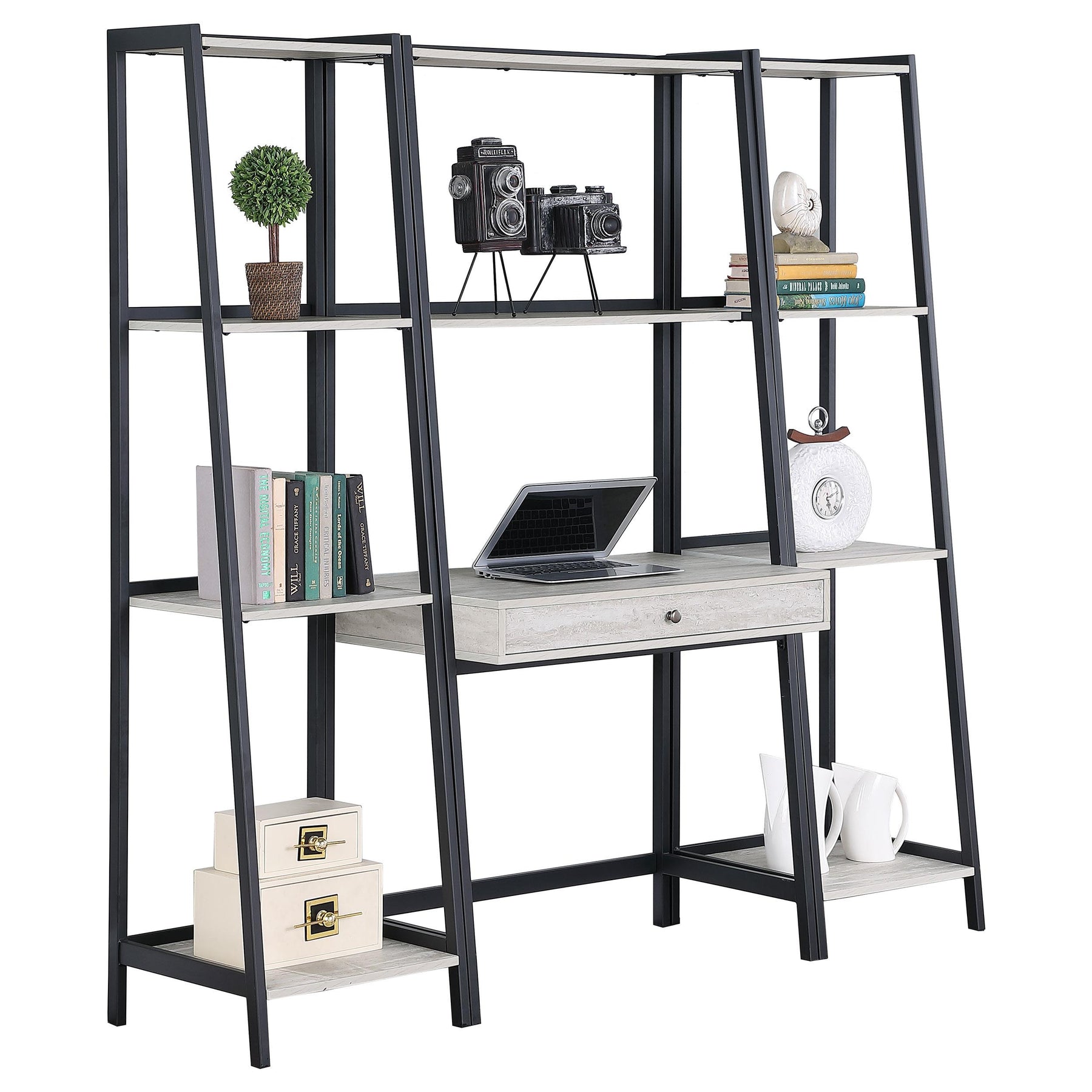 Pinckard 3-piece Ladder Desk Set Grey Stone and Black Half Price Furniture