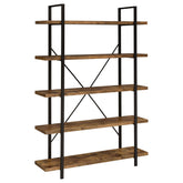 Cole 5-Shelf Bookcase Antique Nutmeg and Black  Half Price Furniture