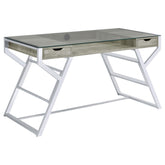 Emelle 2-drawer Glass Top Writing Desk Grey Driftwood and Chrome Half Price Furniture