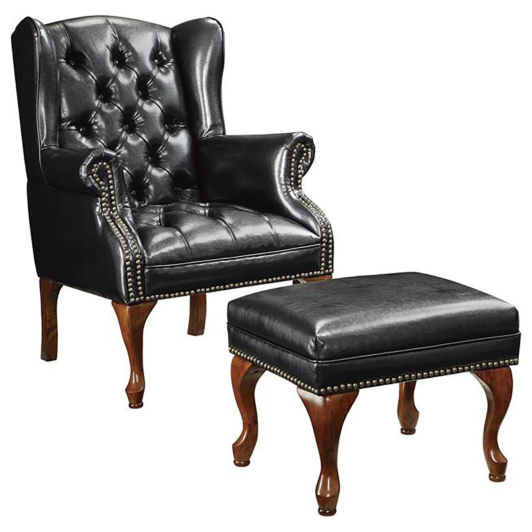 Roberts Button Tufted Back Accent Chair with Ottoman Black and Espresso Half Price Furniture