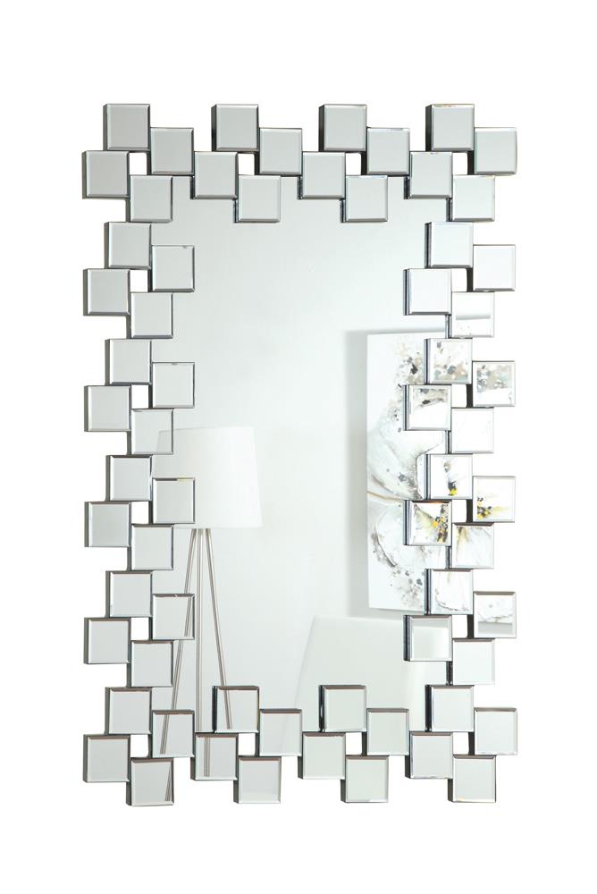 Pamela Frameless Wall Mirror with Staggered Tiles Silver Half Price Furniture