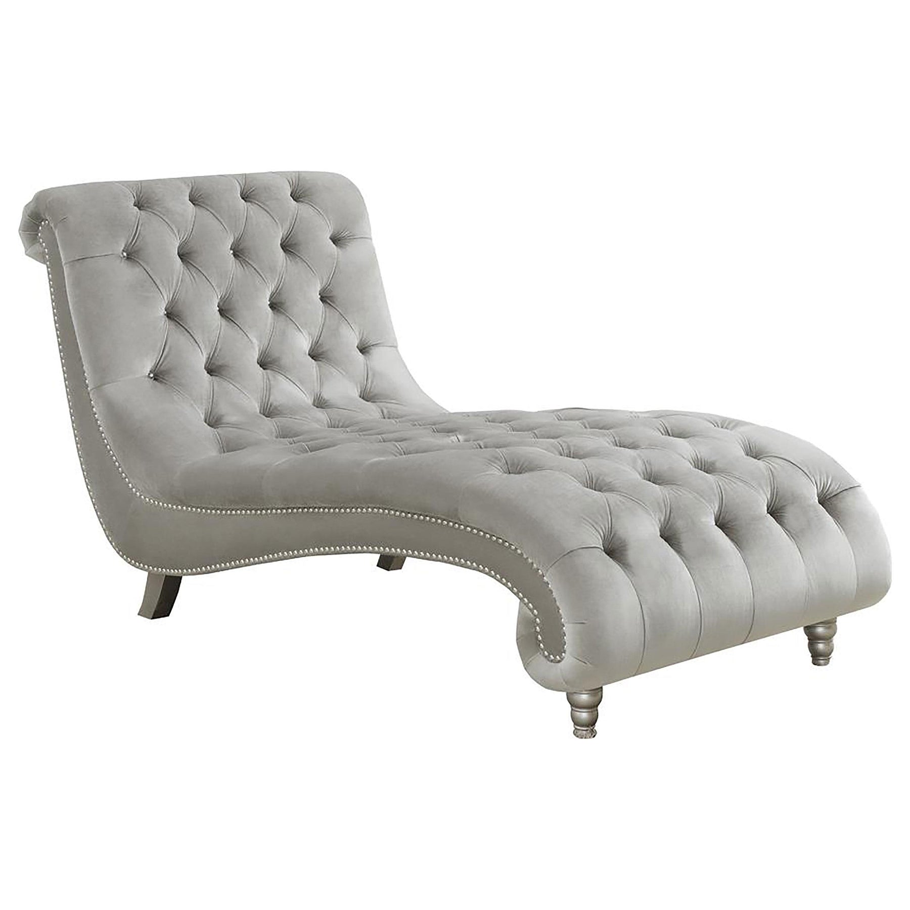 Lydia Tufted Cushion Chaise with Nailhead Trim Grey Half Price Furniture