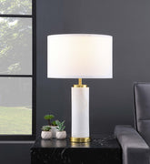 Lucius Drum Shade Bedside Table Lamp White and Gold Half Price Furniture