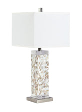 Capiz Square Shade Table Lamp with Crystal Base White and Silver Half Price Furniture