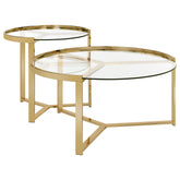 Delia 2-piece Round Nesting Table Clear and Gold Half Price Furniture