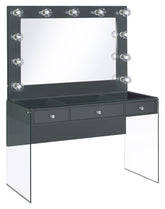 Afshan 3-drawer Vanity Desk with Lighting Mirror Grey High Gloss Half Price Furniture