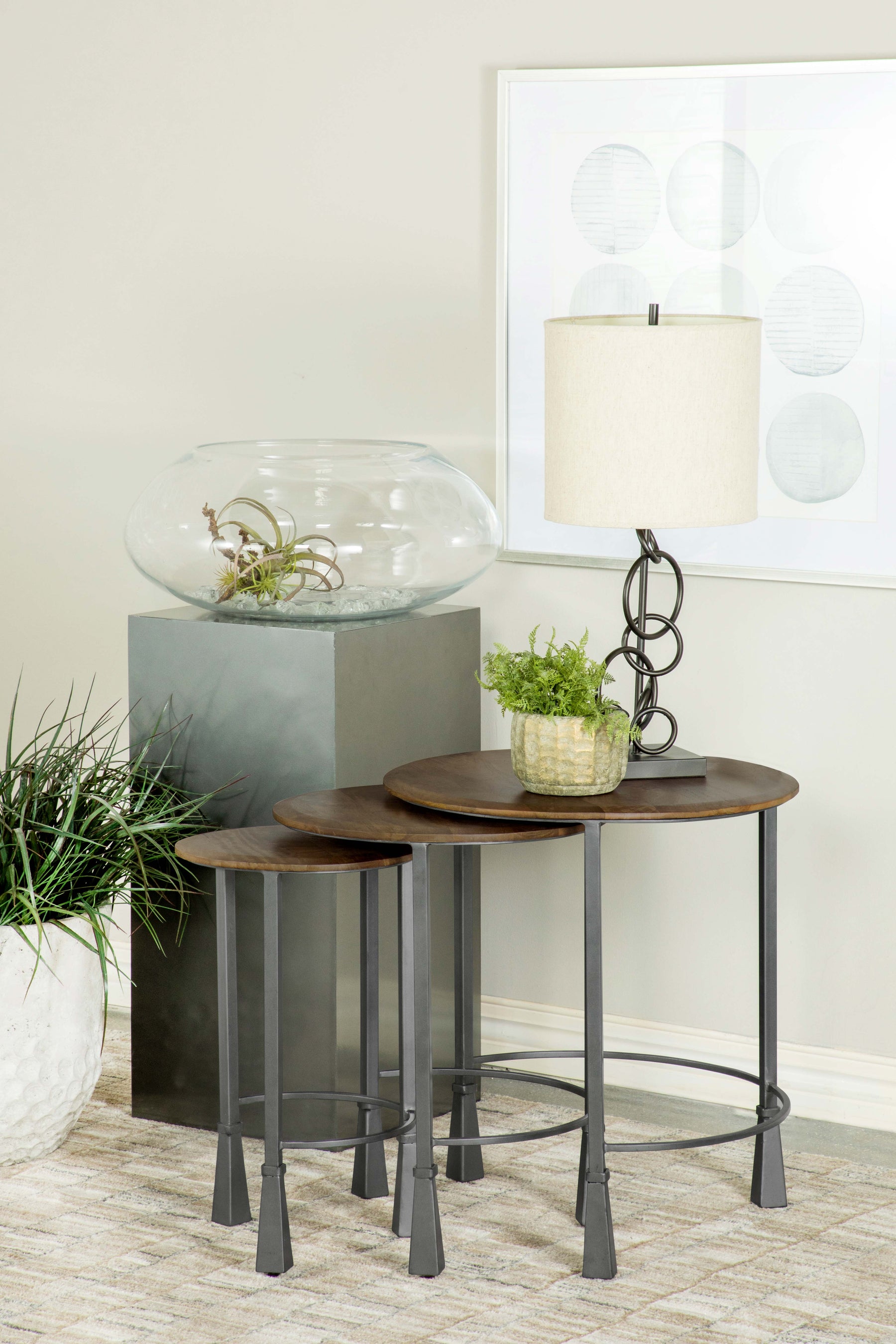 Deja 3-piece Round Nesting Table Natural and Gunmetal Half Price Furniture