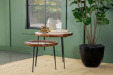 Nuala 2-piece Round Nesting Table with Tripod Tapered Legs Honey and Black Half Price Furniture