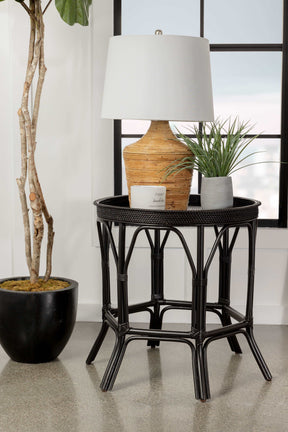 Antonio Round Rattan Tray Top Accent Table Black Half Price Furniture