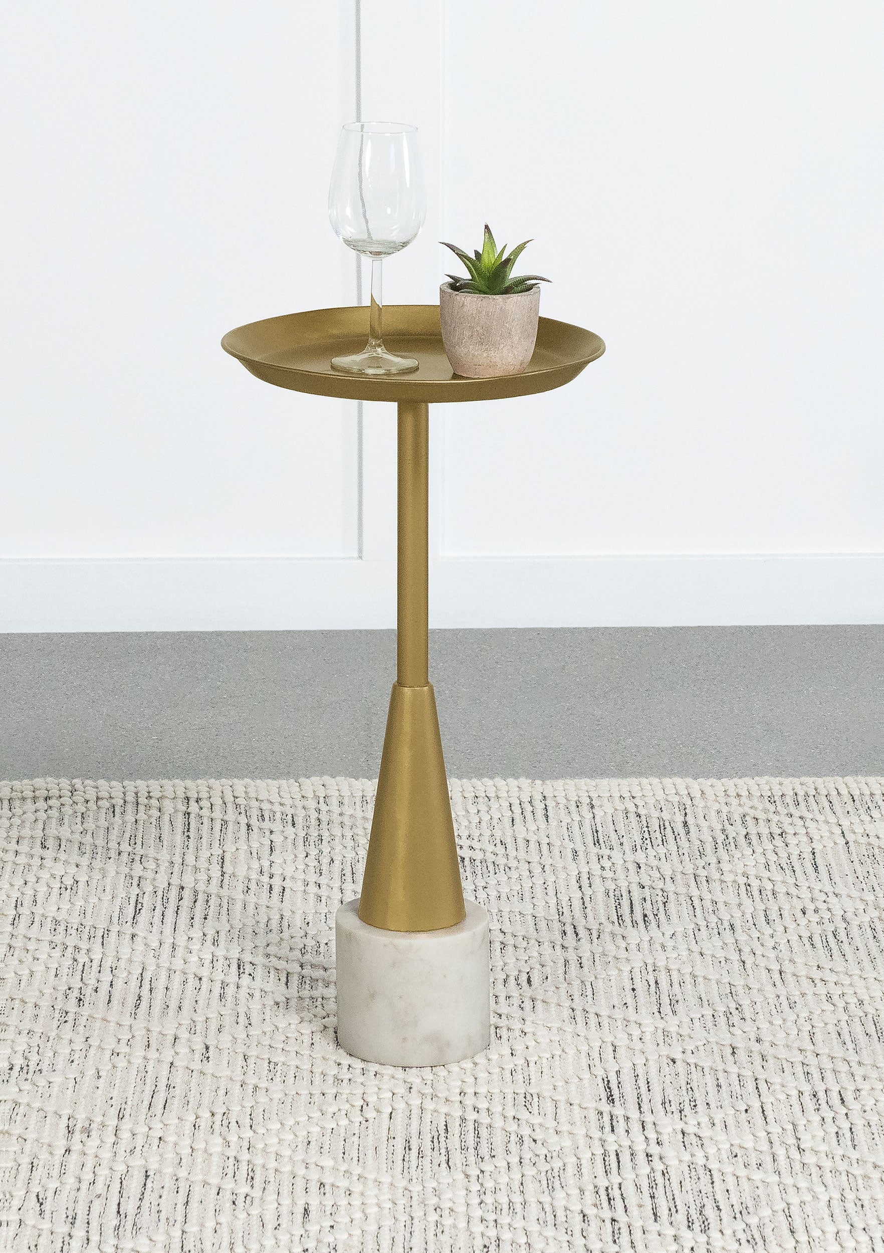 Alpine Round Metal Side Table White and Gold Half Price Furniture