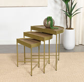 Tristen 3-Piece Demilune Nesting Table With Recessed Top Brown and Gold Half Price Furniture