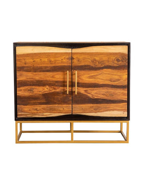 Zara 2-door Accent Cabinet Black Walnut and Gold Half Price Furniture