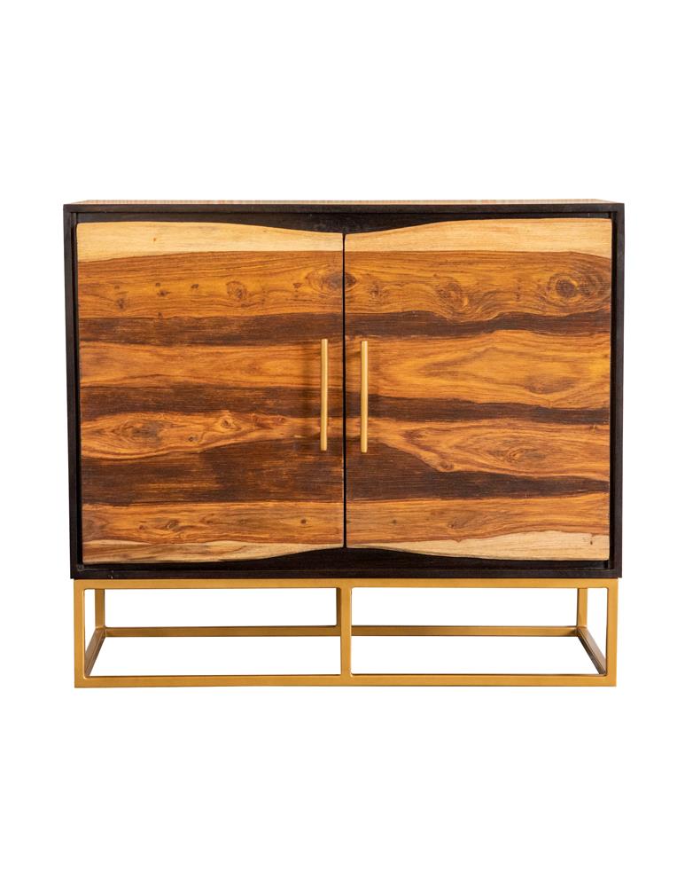 Zara 2-door Accent Cabinet Black Walnut and Gold  Half Price Furniture