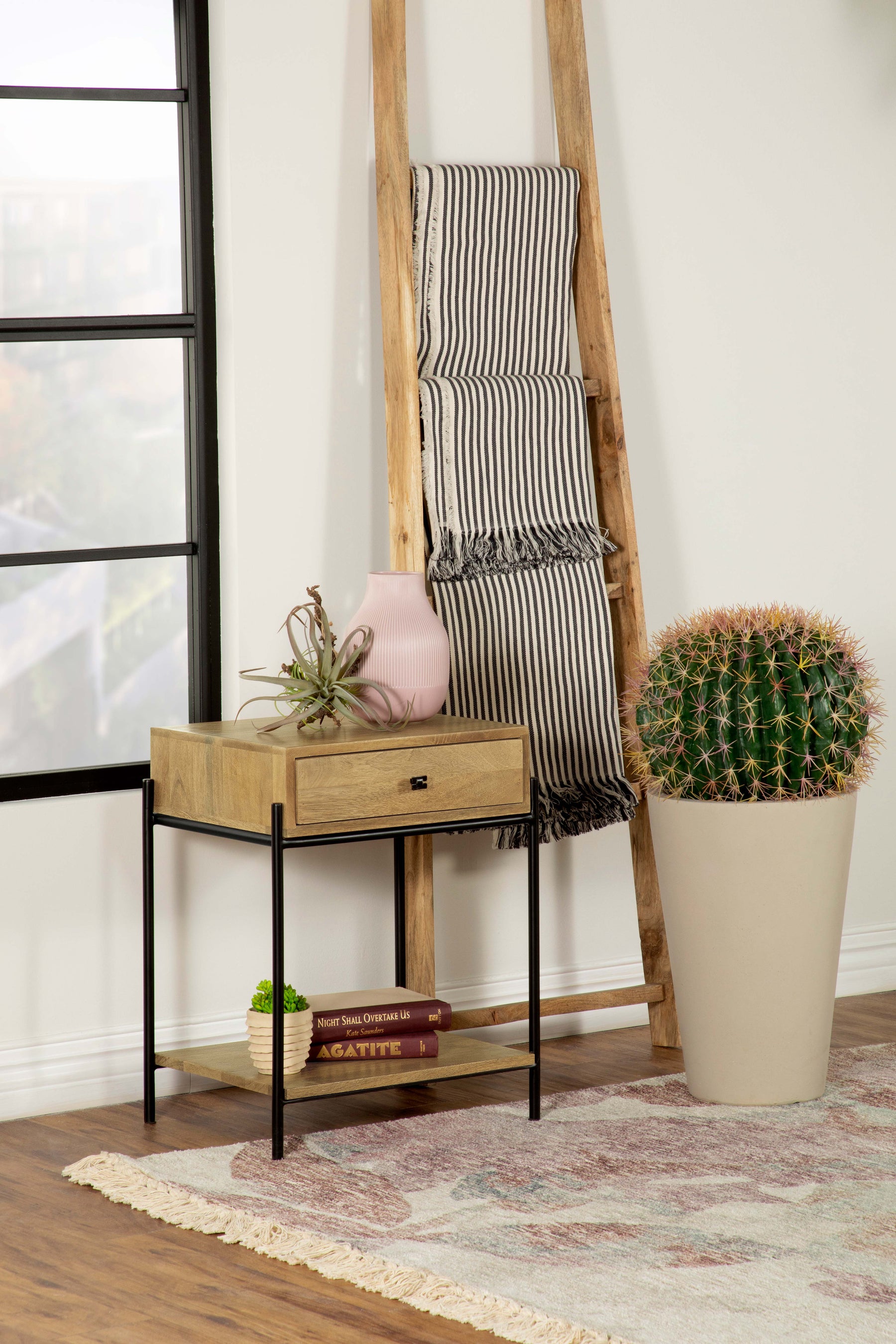 Declan 1-drawer Accent Table with Open Shelf Natural Mango and Black Half Price Furniture