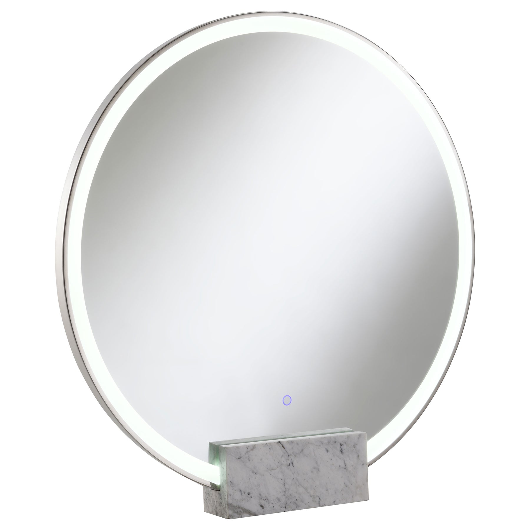 Jocelyn Round Table Top LED Vanity Mirror White Marble Base Chrome Frame Half Price Furniture