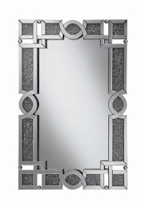 Jackie Interlocking Wall Mirror with Iridescent Panels and Beads Silver Half Price Furniture