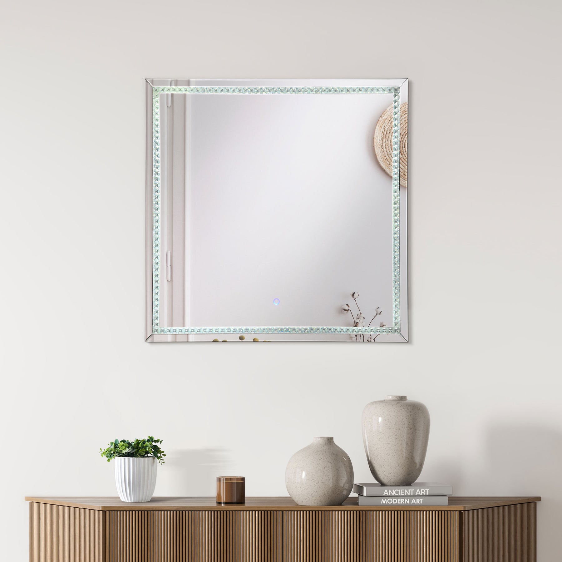 Noelle Square Wall Mirror with LED Lights Half Price Furniture