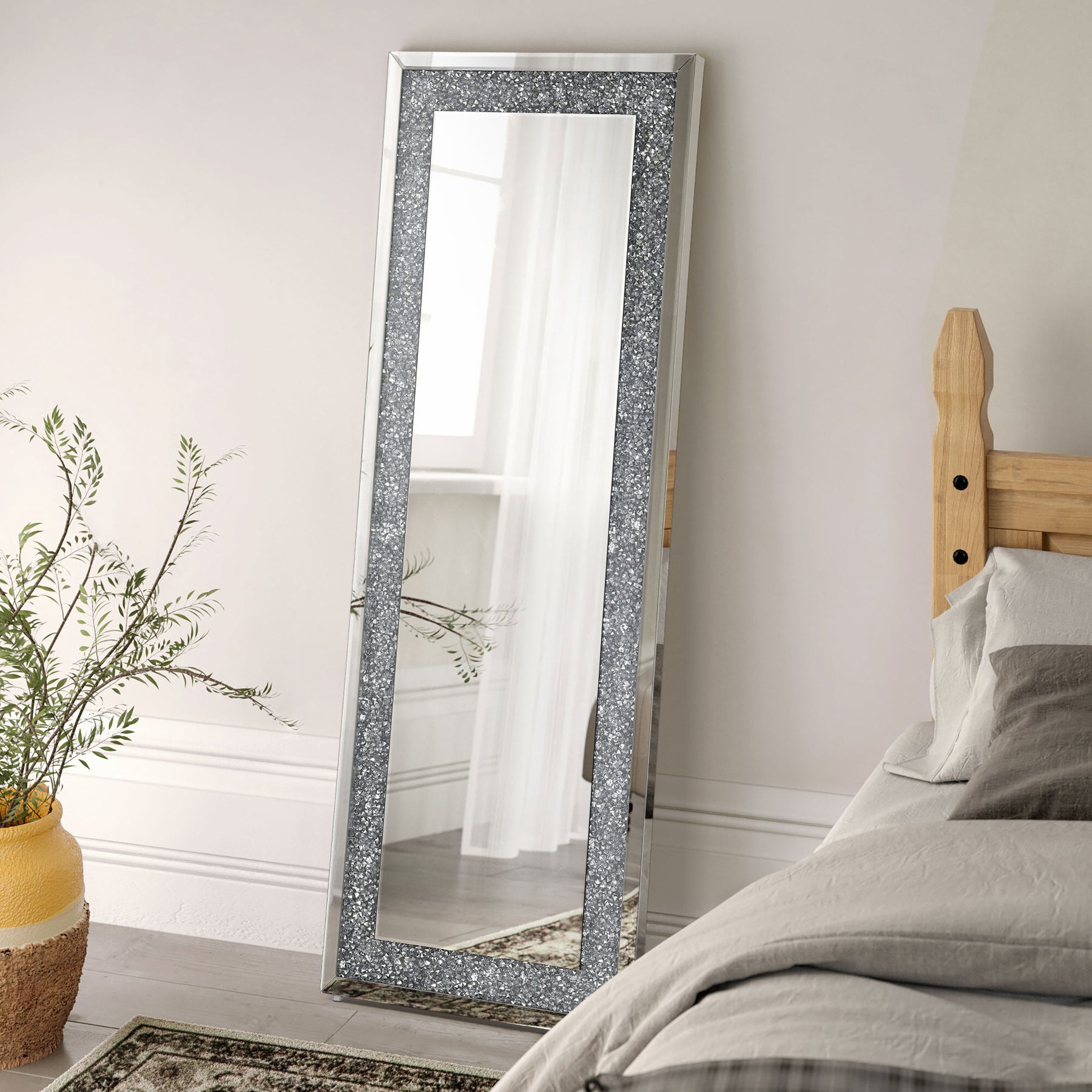 Valerie Crystal Inlay Rectangle Floor Mirror Half Price Furniture