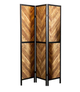 Marlene Herringbone Pattern 3-panel Screen Rustic Tobacco and Black Half Price Furniture