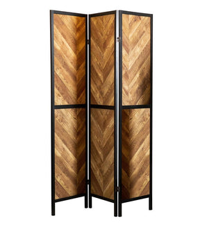 Marlene Herringbone Pattern 3-panel Screen Rustic Tobacco and Black Half Price Furniture