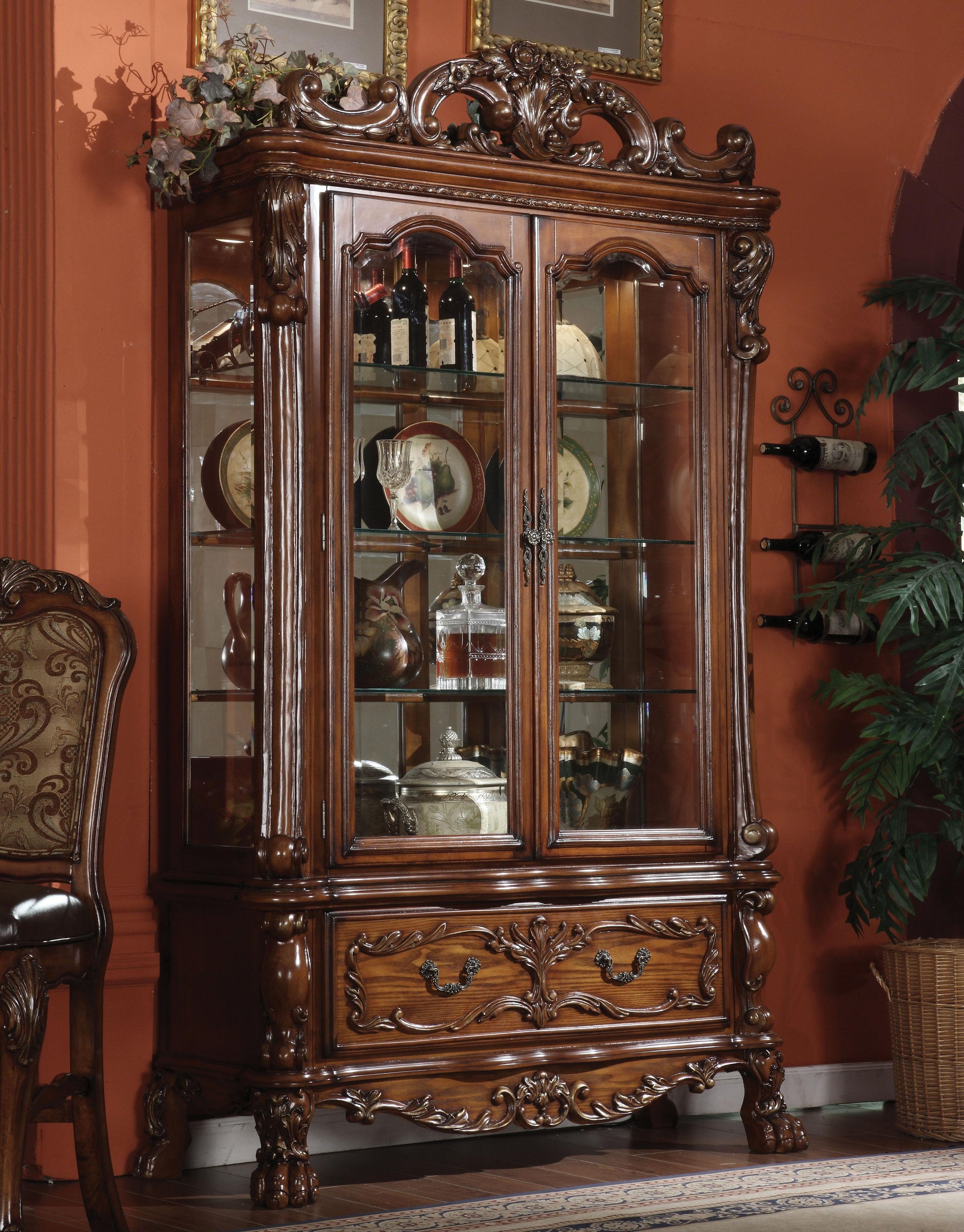 Dresden Cherry Oak Curio Cabinet  Half Price Furniture