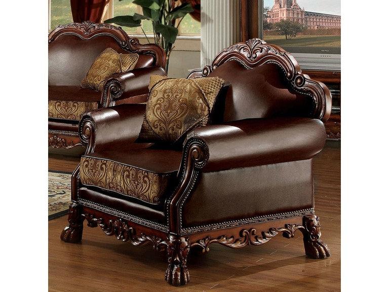 Dresden Brown PU & Chenille, Cherry Oak Chair & 1 Pillow  Half Price Furniture