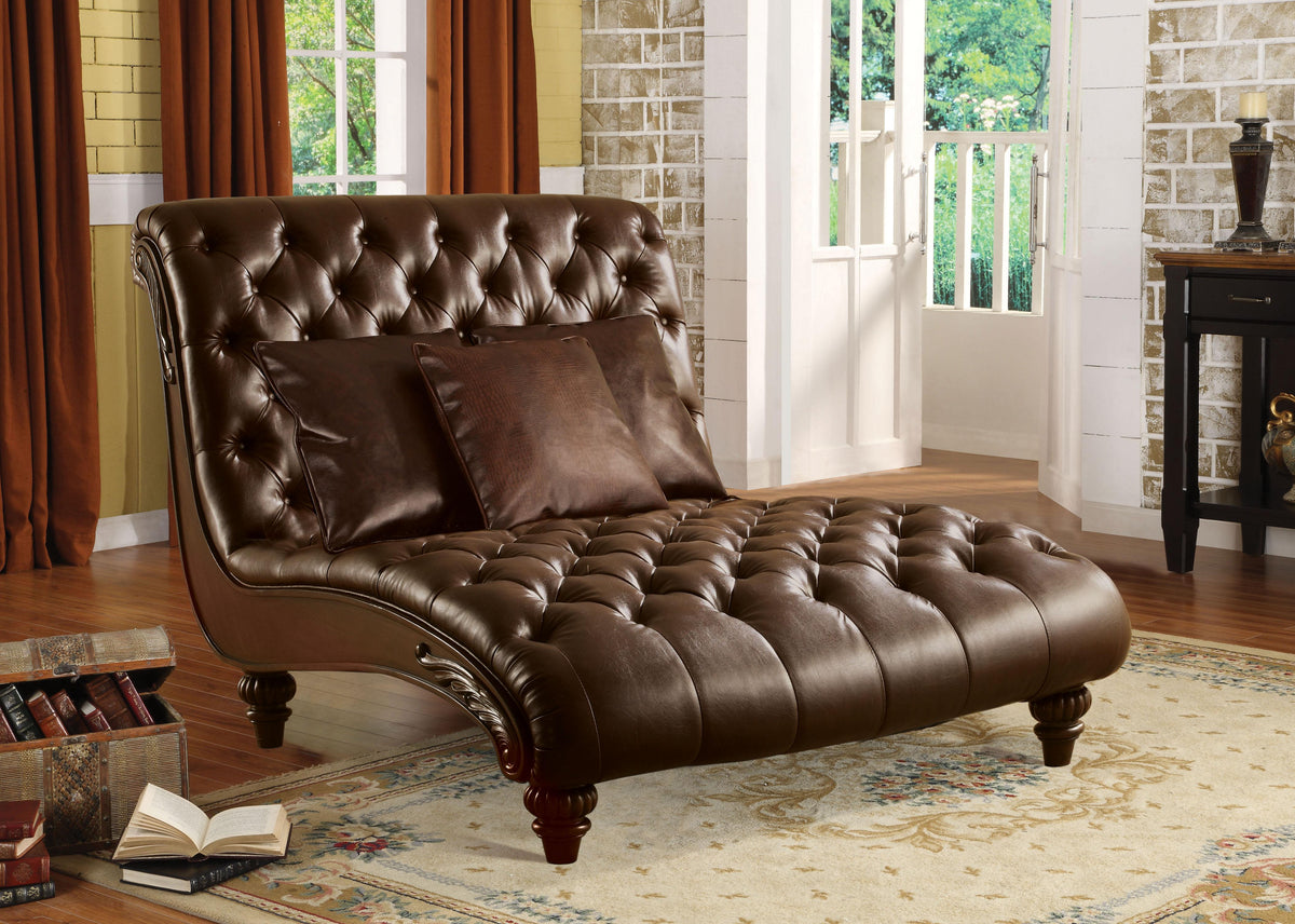 Anondale 2-Tone Brown PU Chaise & 3Pillows Half Price Furniture