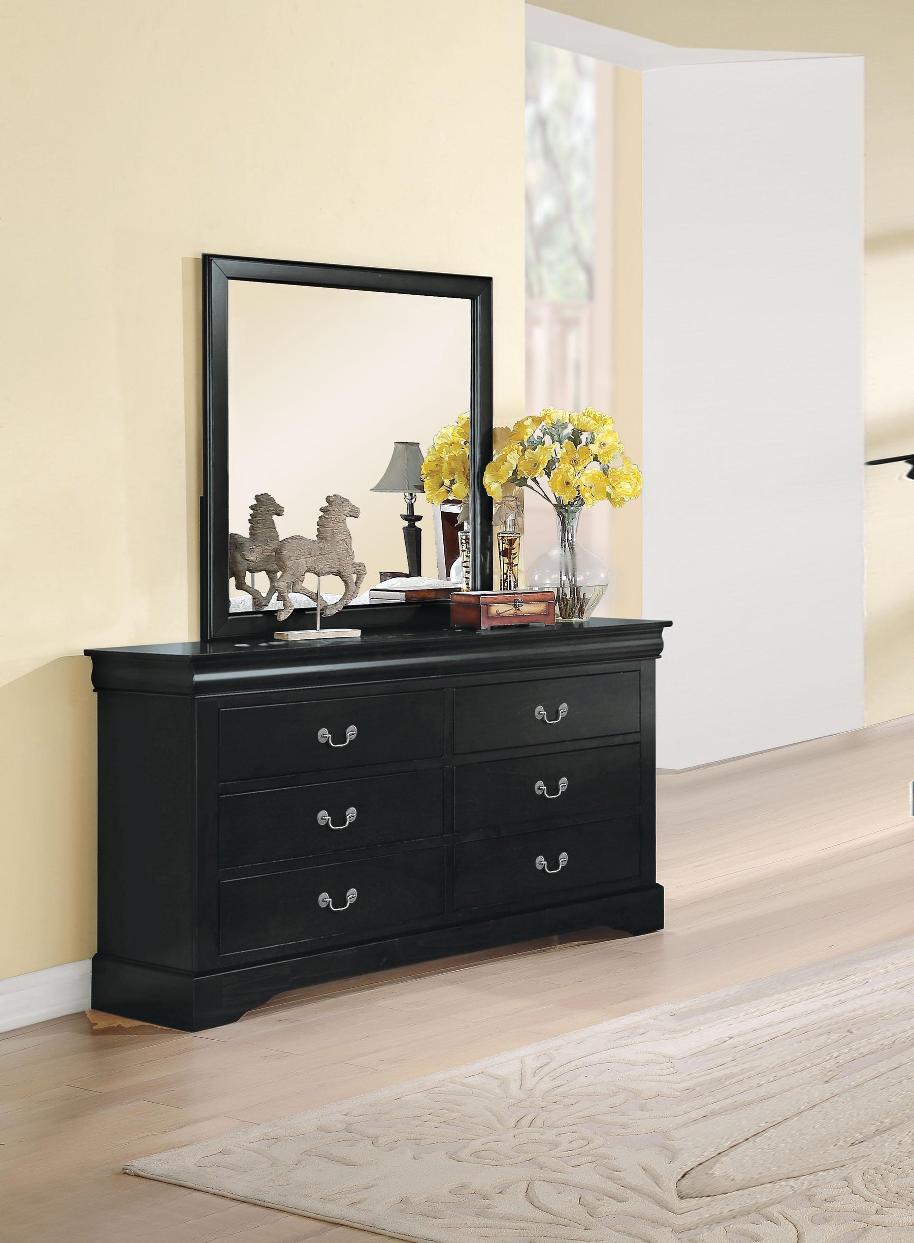 Louis Philippe III Black Mirror Half Price Furniture