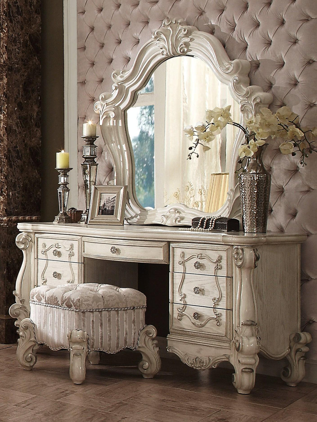 Versailles Bone White Vanity Desk Half Price Furniture