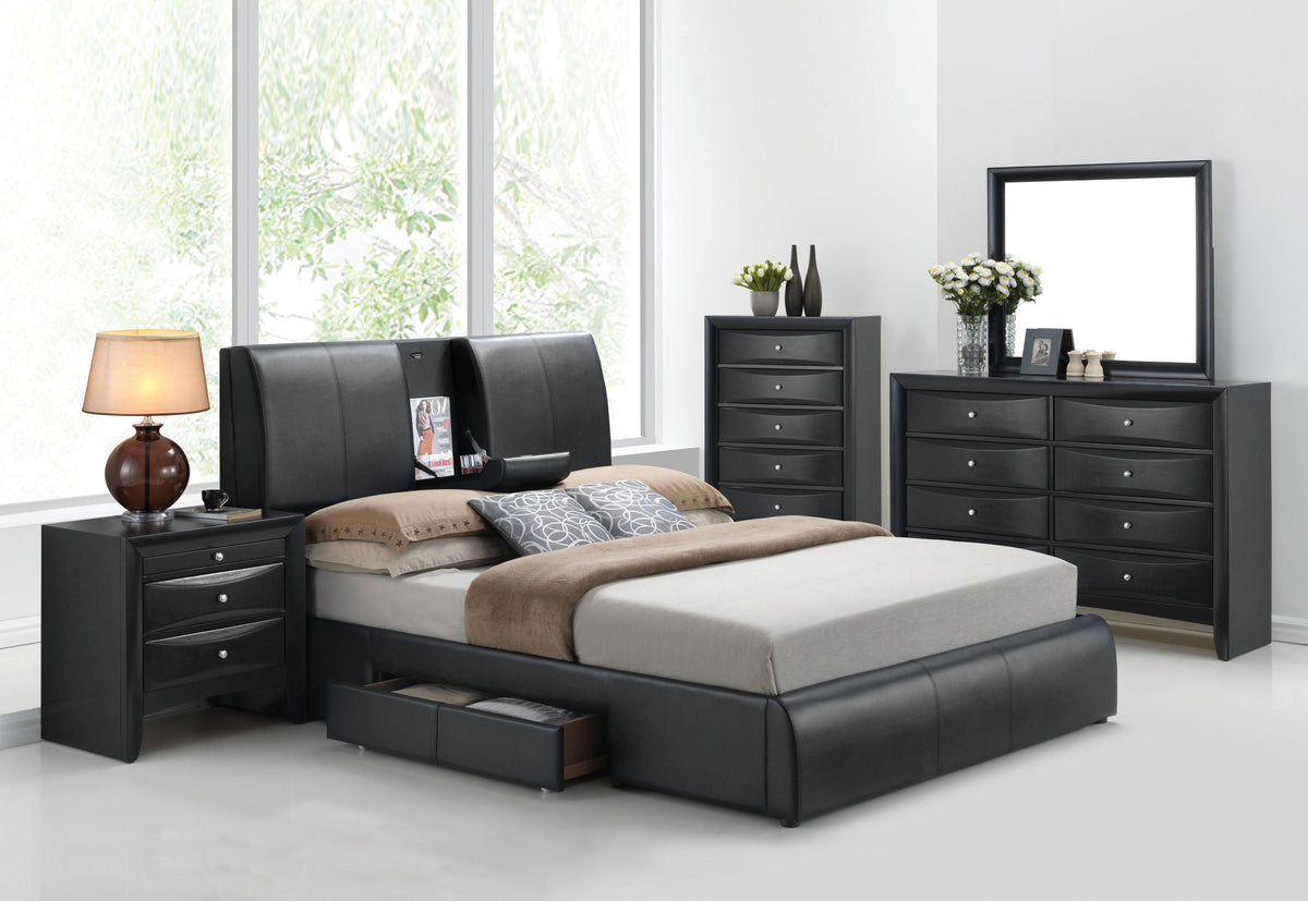 Kofi Black PU Eastern King Bed Half Price Furniture