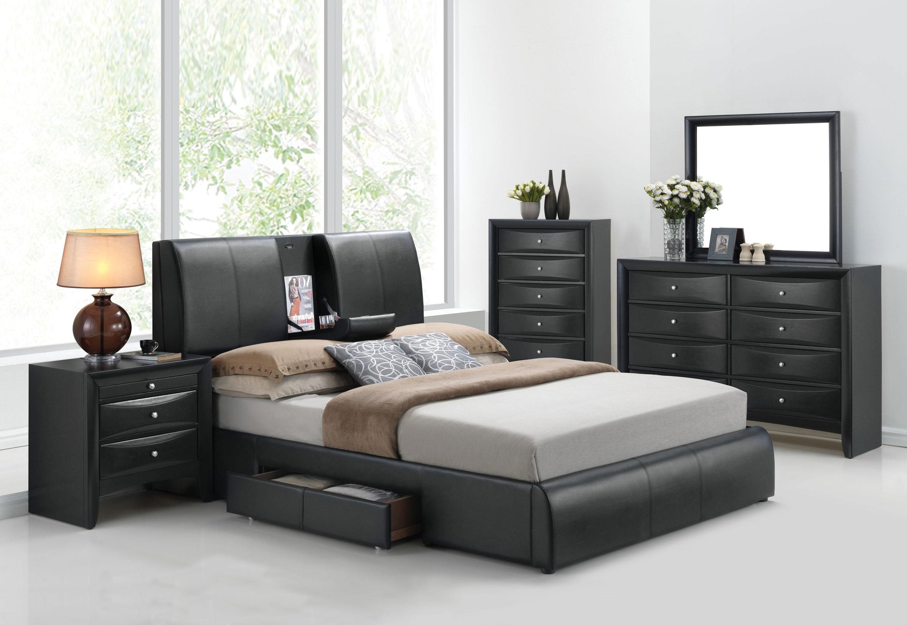 Kofi Black PU Eastern King Bed  Half Price Furniture