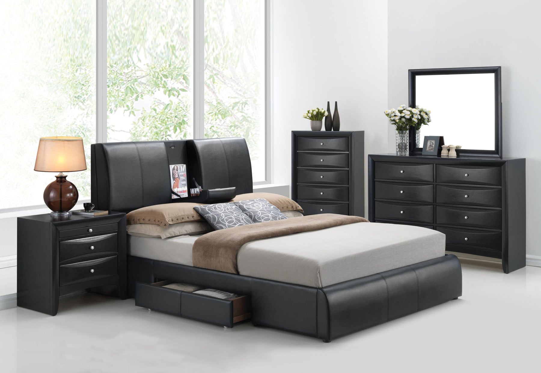 Kofi Black PU Eastern King Bed Half Price Furniture