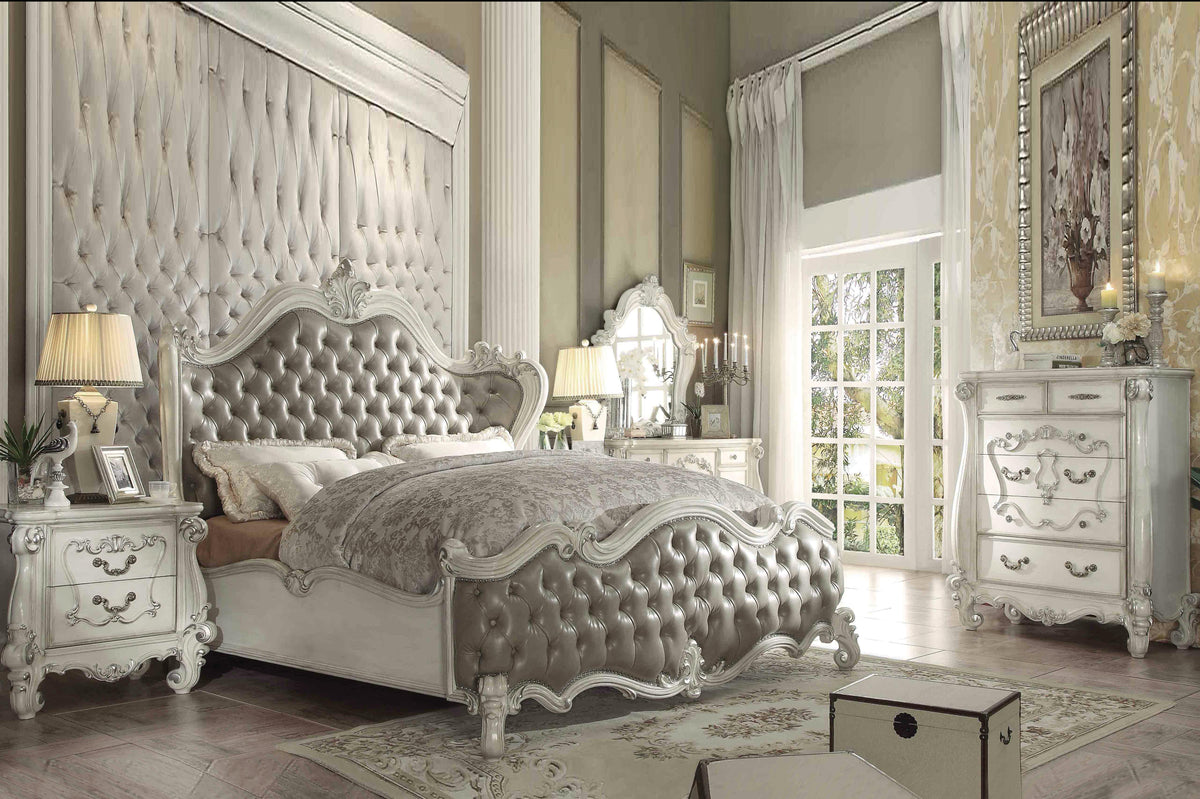 Versailles Vintage Gray PU & Bone White California King Bed  Half Price Furniture