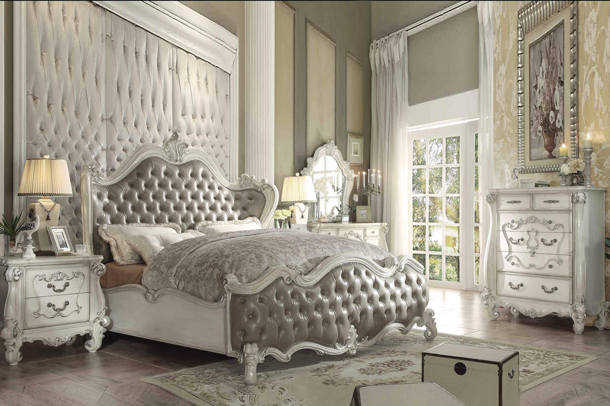 Versailles Vintage Gray PU & Bone White California King Bed Half Price Furniture